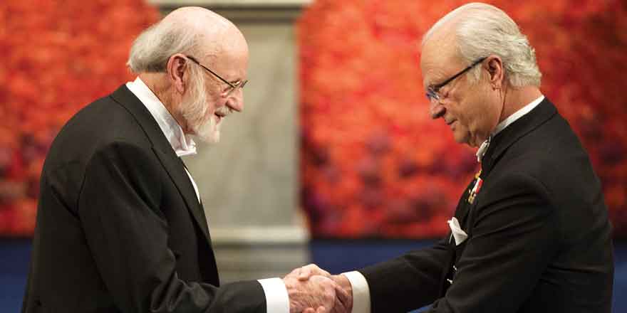 William C. Campbell receiving Nobel medal from King Carl XVI Gustaf, Stockholm, 10 December 2015.